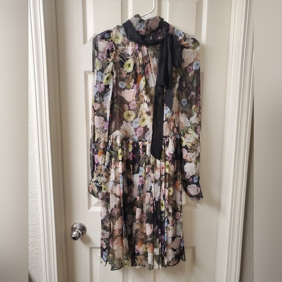 Adam Lippes "Printed Chiffon Tie-Neck Mini Dress" - Picture 10 of 11